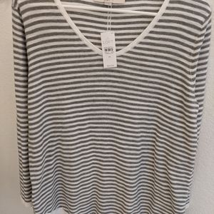 NWT LOFT lightweight gray/white striped sweater, s